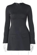 Elegant Long Sleeve Slim A-Line High Waist Mini Dress