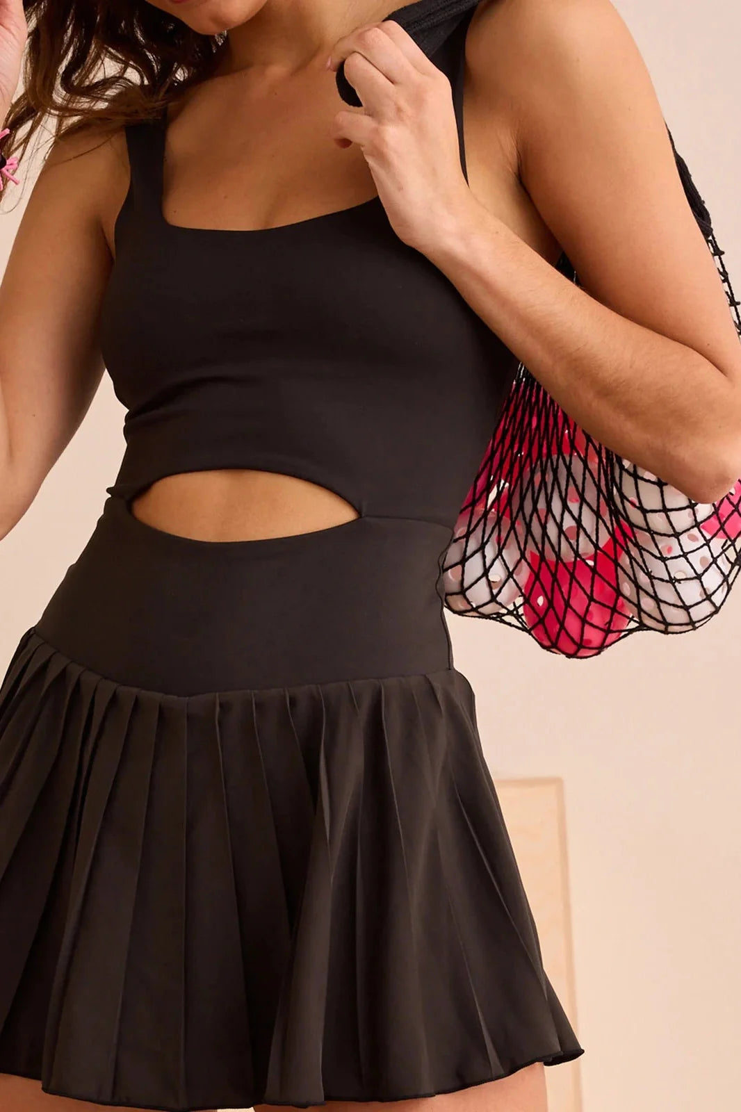 Square Neck Sleeveless Pleated Mini Dress