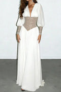 Long Sleeve Slim V-Neck High Waist Maxi Dress
