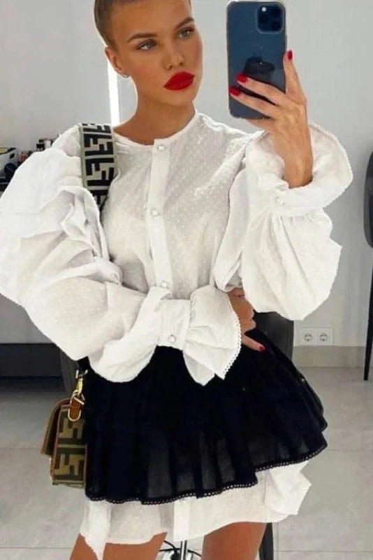 Flare Sleeve High Waisted Patchwork Mini Dress