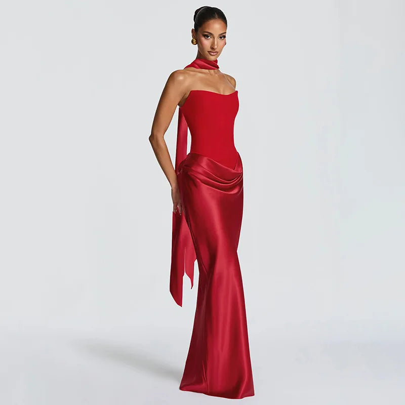 Elegant Strapless Backless Slim Maxi Dress