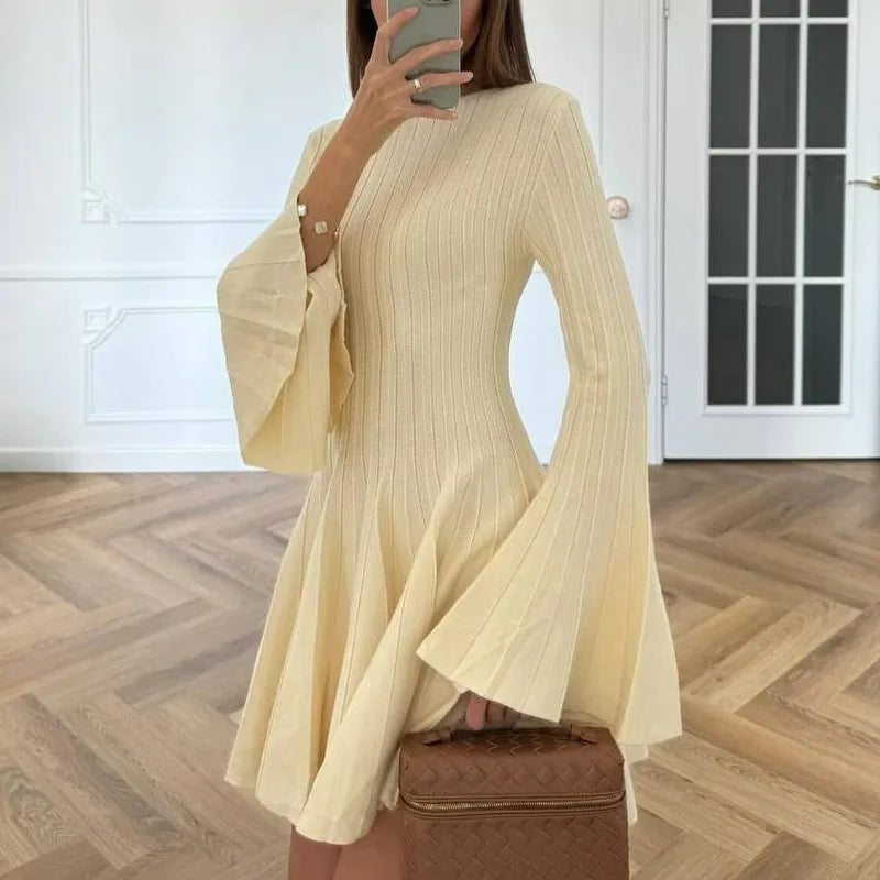 Hollow Out High Waist Long Sleeve Mini Dress