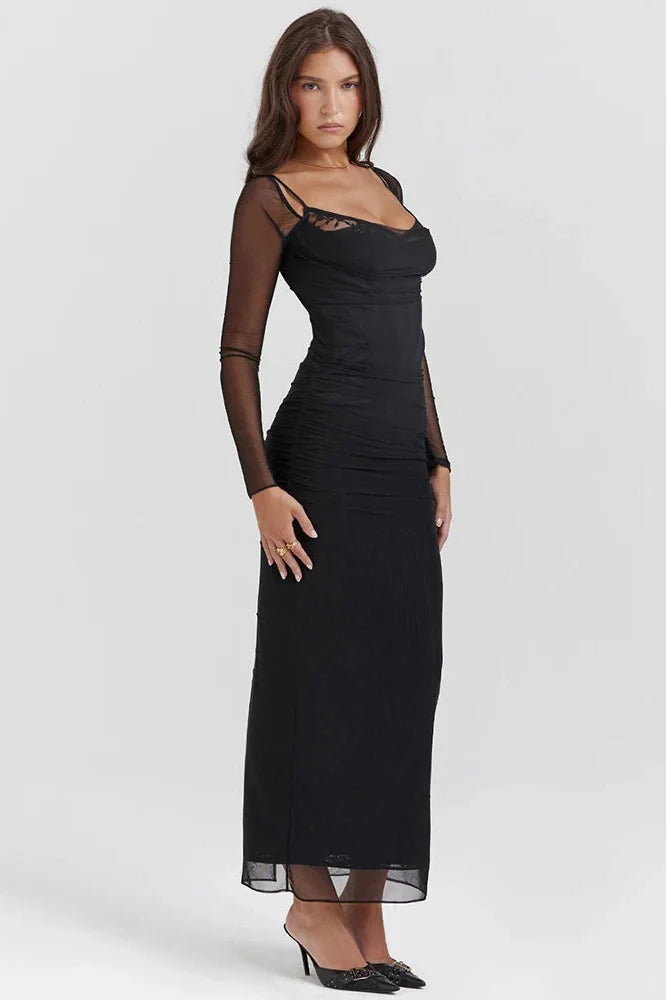 Elegant Long Sleeve Strapless Backless Bodycon Maxi Dress