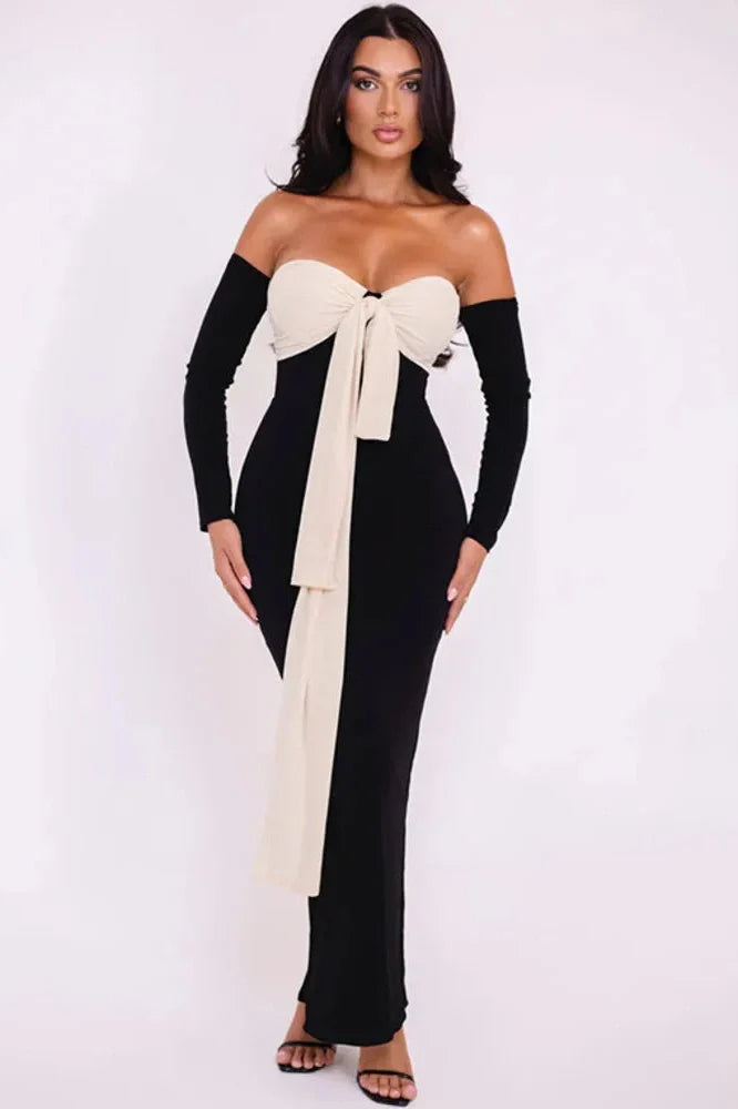 Off-shoulder Strapless Long Sleeve Maxi Dress