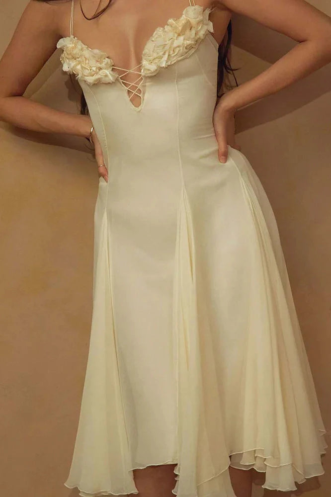 Elegant Backless Sleeveless Slim Lace Up Midi Dress
