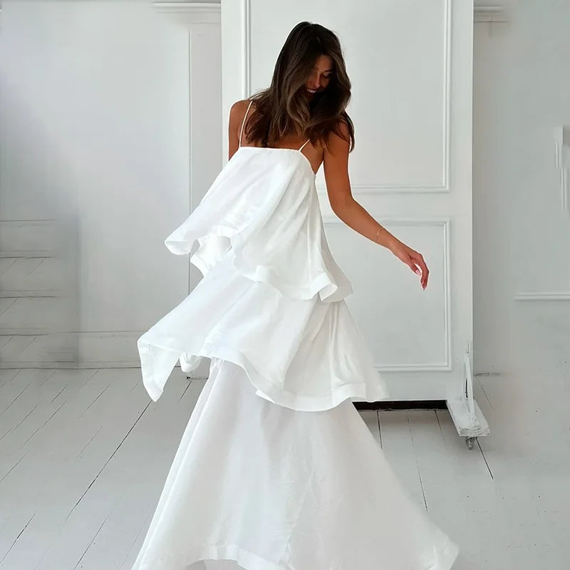 Sleeveless A-Line Pleated Loose Maxi Dress