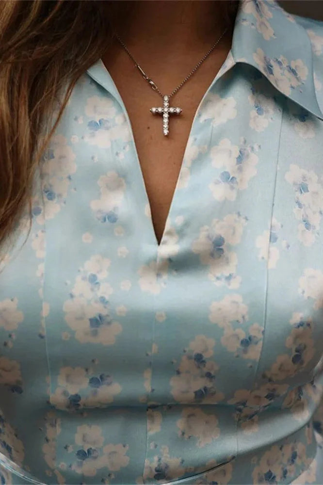 Printed Long Sleeve High Waist Slim Midi Dress