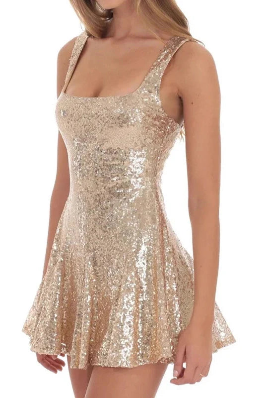Elegant U Collar Slim High Waist Mini Dress