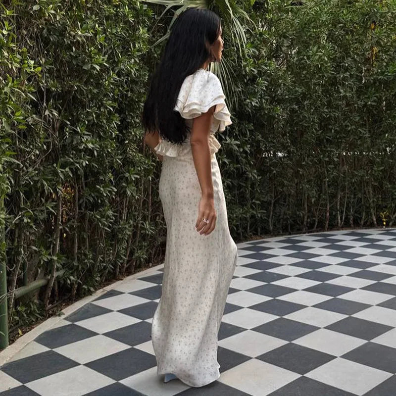Printed V-Neck Slim Fit Maxi Dress