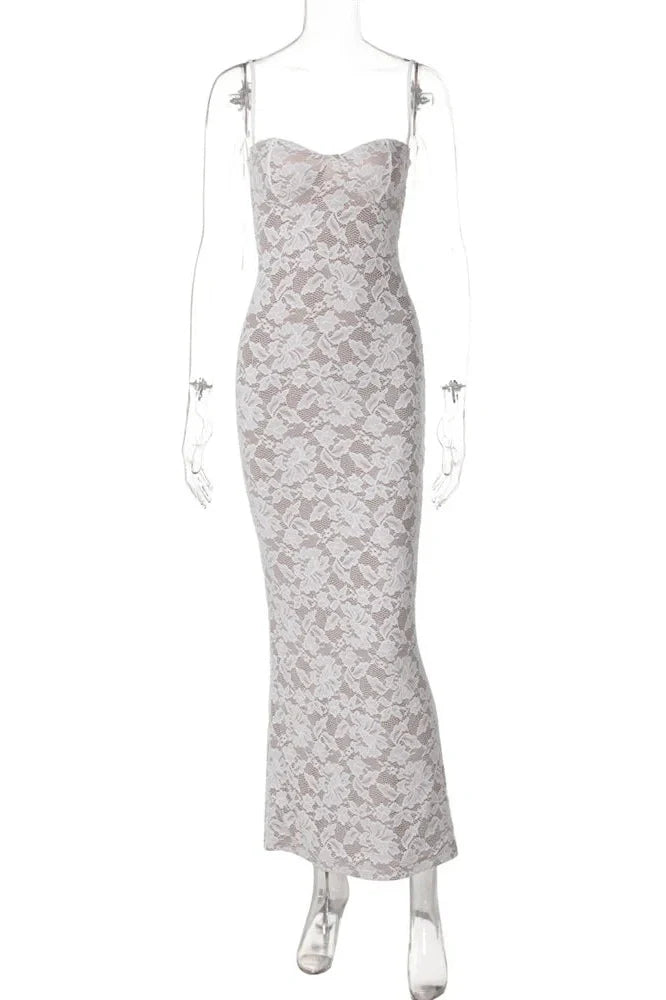 Lace Printed Backless Patchwork High Waist Maxi Dress