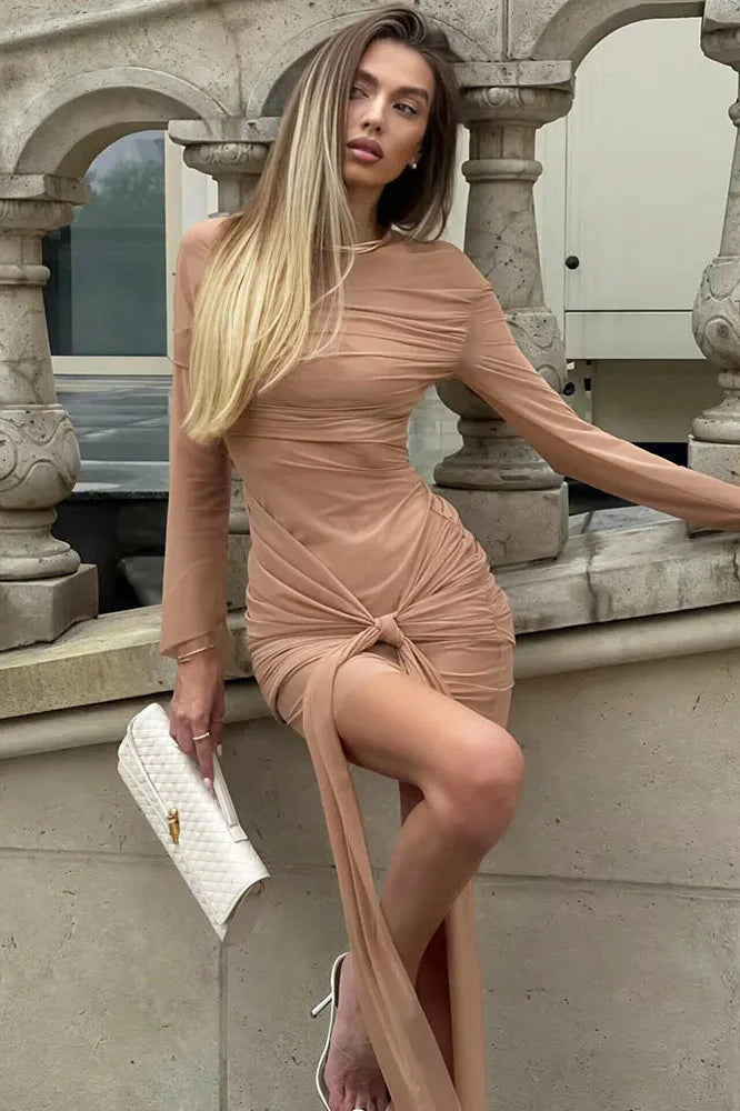 See Through Long Sleeve High Waist Mini Dress