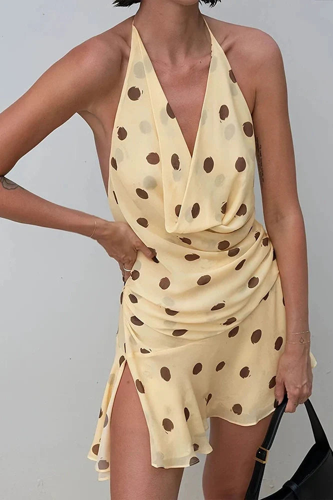 Printed Off Shoulder V-Neck Backless Mini Dress