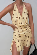 Printed Off Shoulder V-Neck Backless Mini Dress