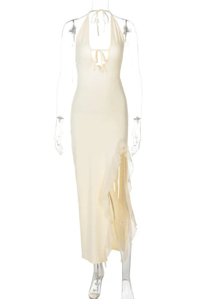 Sleeveless Backless Lace-up Thigh Split Patchwork Maxi Dress