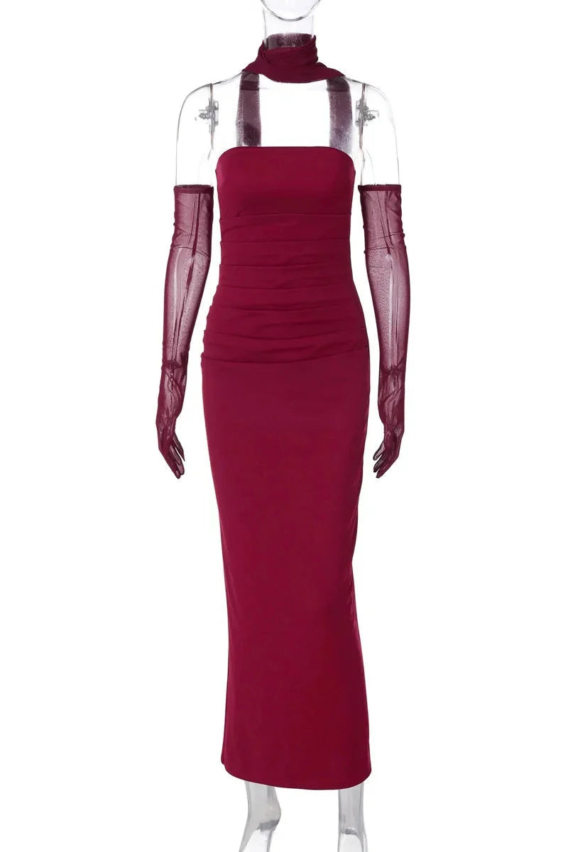 Elegant Strapless Slim Sleeveless Maxi Dress