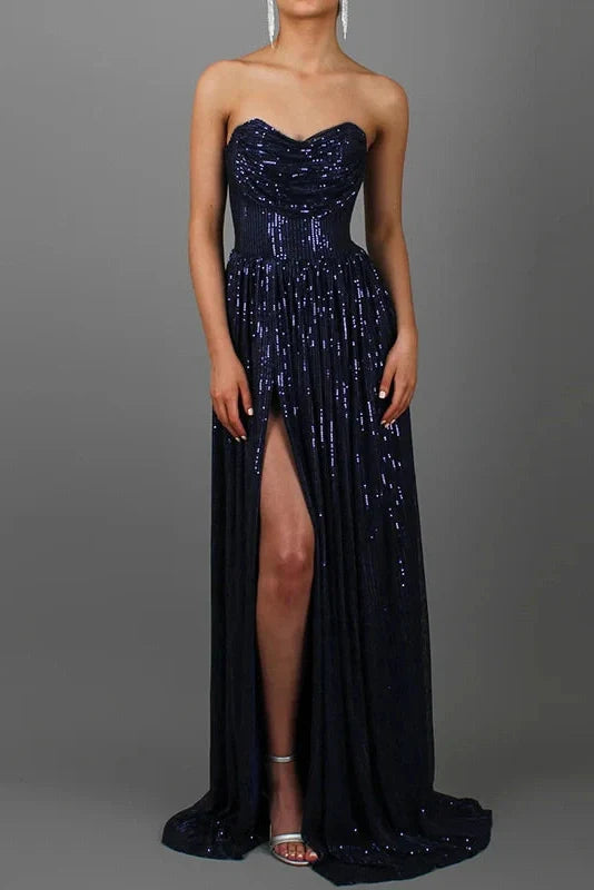 Pleated Off Shoulder High Waist Split Maxi Dress
