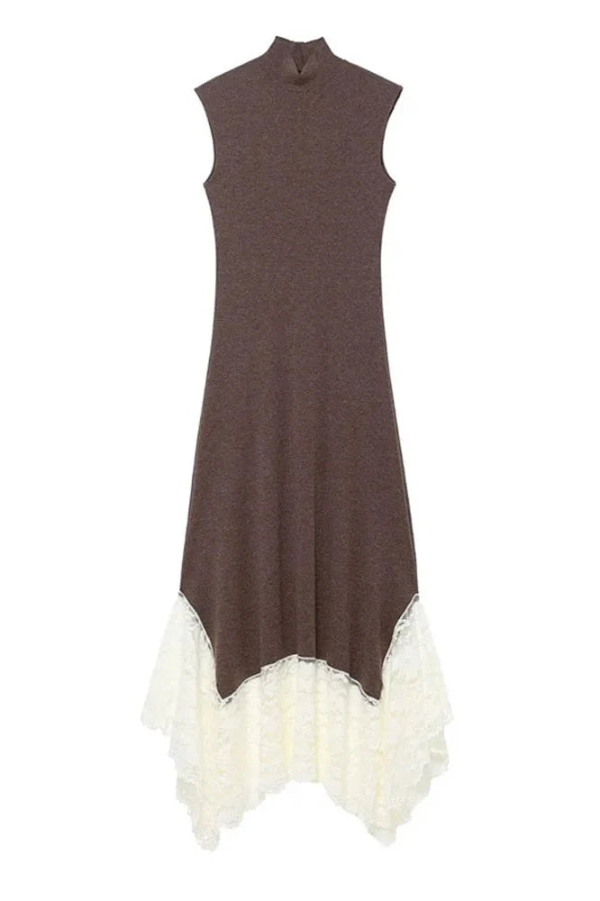 Lace Patchwork Sleeveless Slim High Waist Maxi Dress
