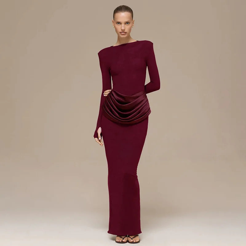 Long Sleeve High Waist Slim Maxi Dress
