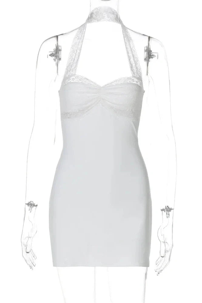 Lace Backless Patchwork High Waist Mini Dress