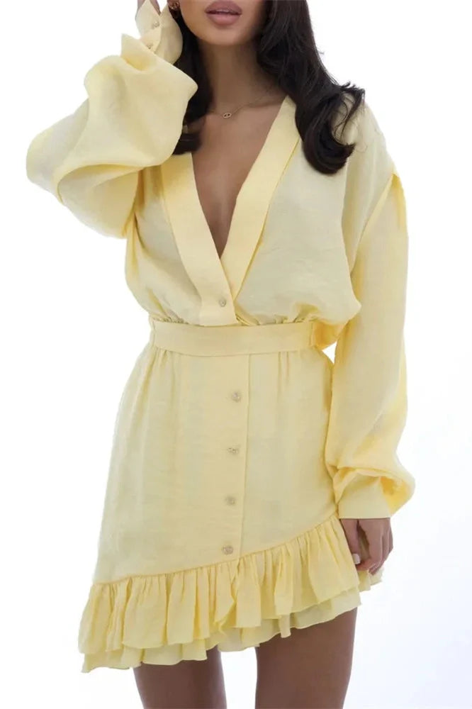 V-Neck Patchwork High Waist Slim Bodycon Mini Dress