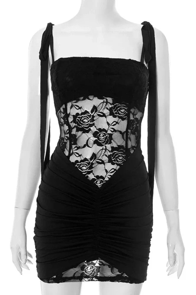 Lace Spaghetti Strap Sleeveless High Waist Mini Dress