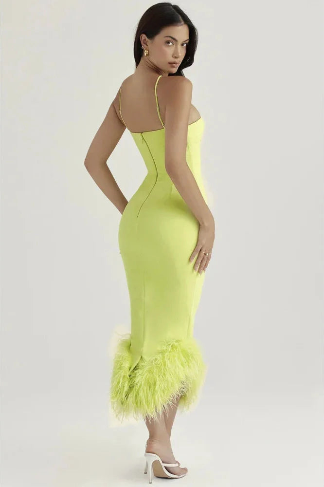 Elegant Spaghetti Strap Backless Bodycon Midi Dress