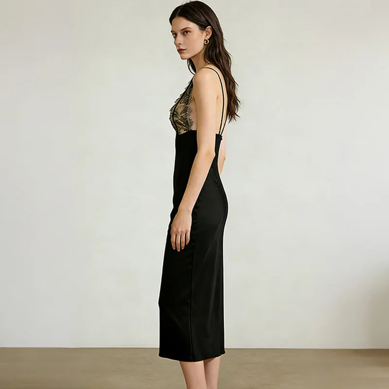 Elegant V-Neck Patchwork Backless Maxi Dress