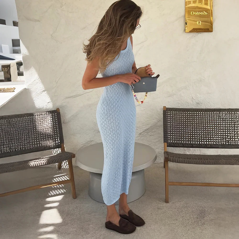 Elegant Hollow Out Sleeveless Maxi Dress