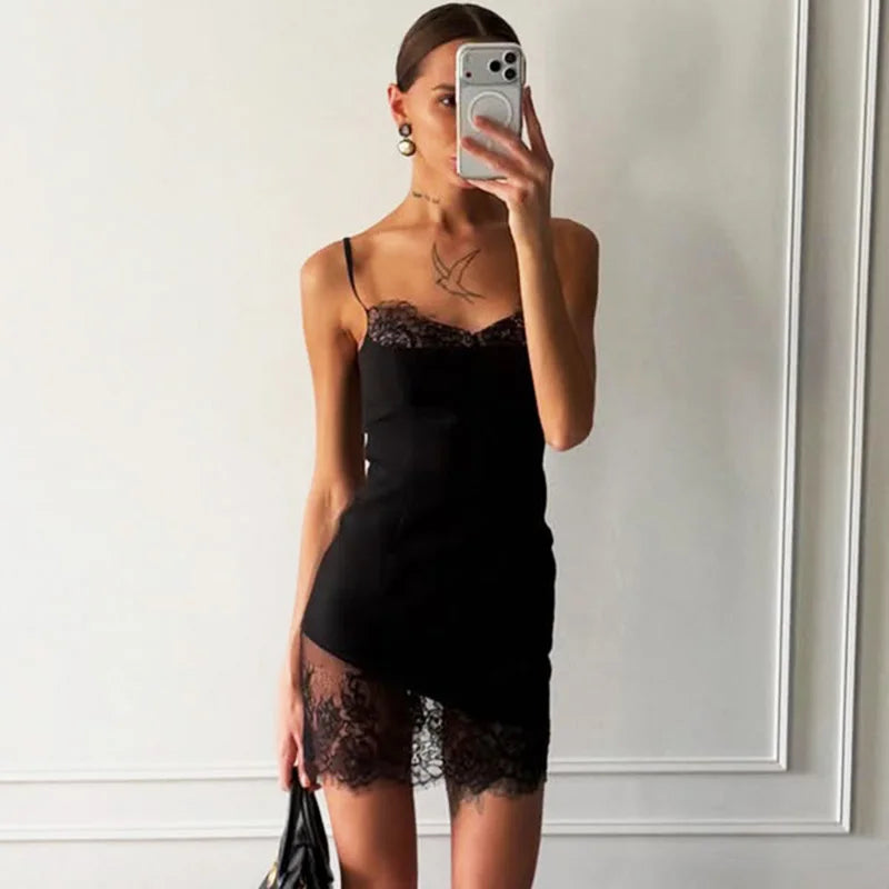 Elegant Patchwork See Through Backless Mini Dress