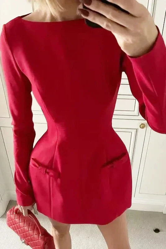 Elegant Long Sleeve Bodycon High Waist Mini Dress