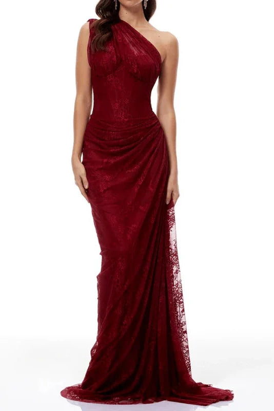 Lace Embroidery Slim High Waist Slash Collar Maxi Dress