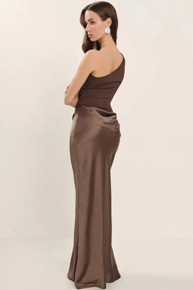 Inclined Shoulder Patchwork Sleeveless Backless Bodycon Maxi Dress