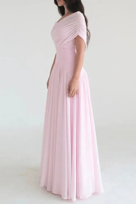Off Shoulder High Waist Pleated Maxi Dress