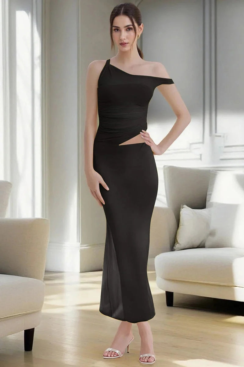 Bodycon Slim One-Shoulder Patchwork Maxi Dress