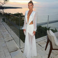 Pleated Deep V-Neck Bodycon Maxi Dress