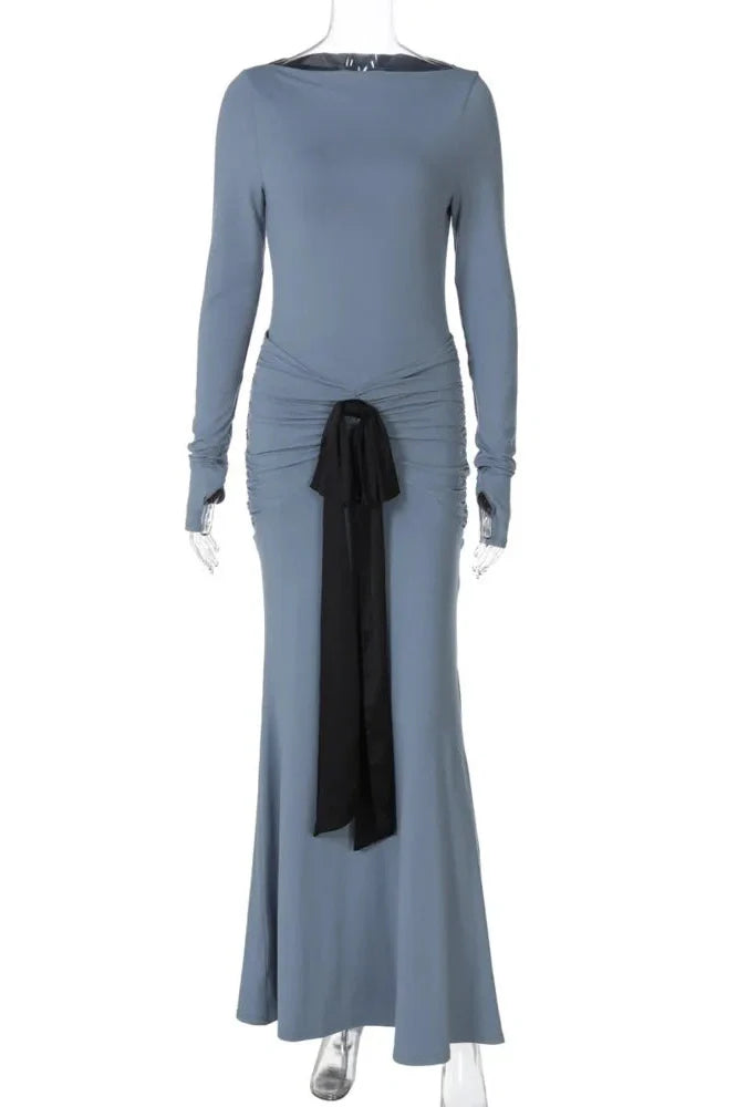Long Sleeve Patchwork O Neck Bodycon Maxi Dress