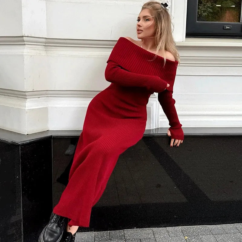 Elegant Off-Shoulder High Waist Maxi Dress