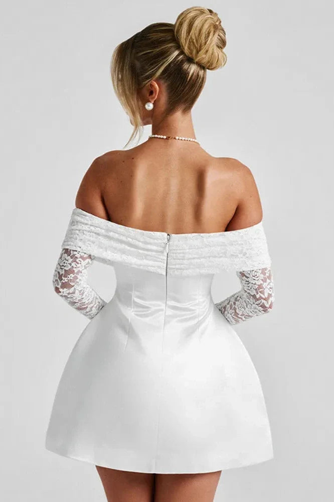 Off-Shoulder Backless Strapless Long Sleeve High Waist A-line Mini Dress