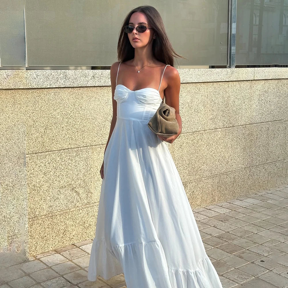 Pleated Sleeveless Zipper Maxi Dress