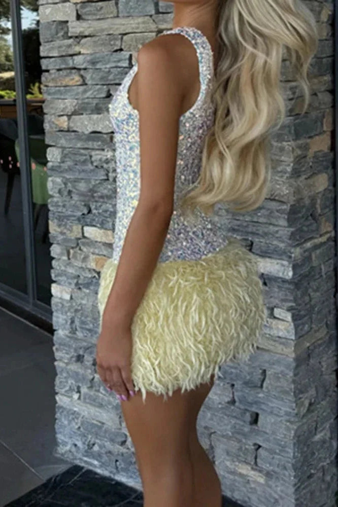 Elegant Backless Slim U-Collar Sleeveless Mini Dress