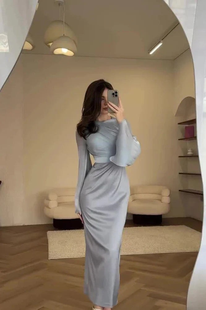 Elegant O-Neck Long Sleeve Slim Maxi Dress