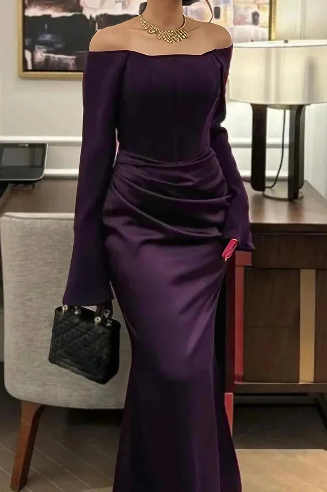 Elegant Off-Shoulder High Waist Pleated Maxi Dress