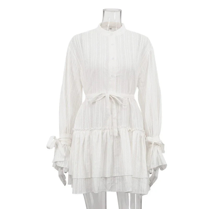 Hollow Out Lace-Up Single-Breasted Mini Dress