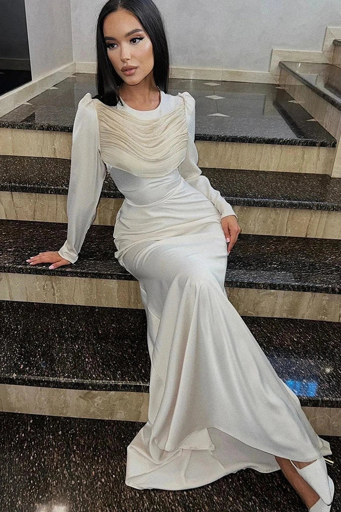 O-Neck Long Sleeve High Waist Maxi Dress