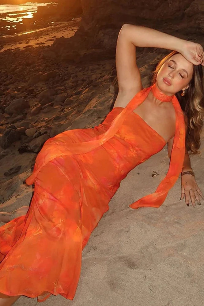 Strapless Printed Bodycon High Waist Sleeveless Maxi Dress