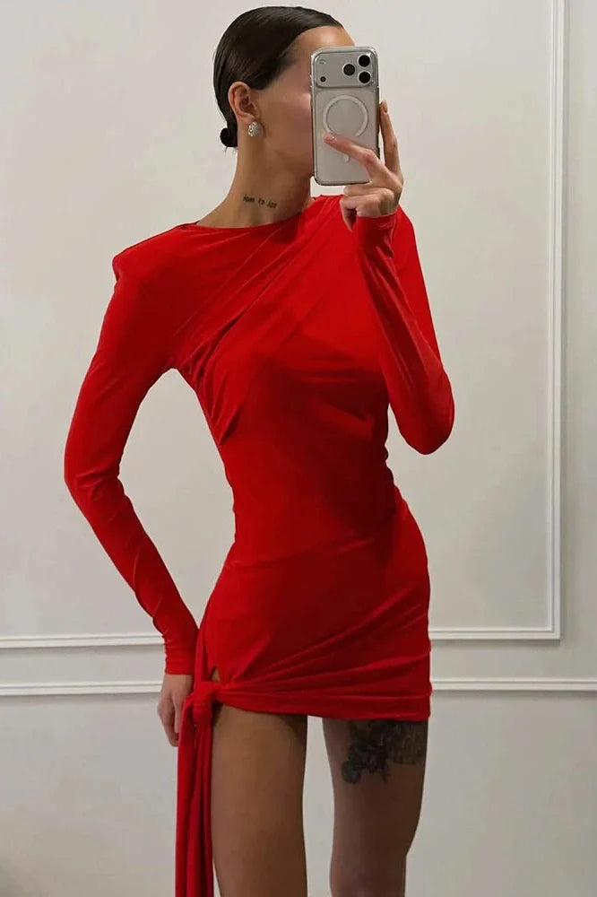 Long Sleeve O Neck High Waist Mini Dress