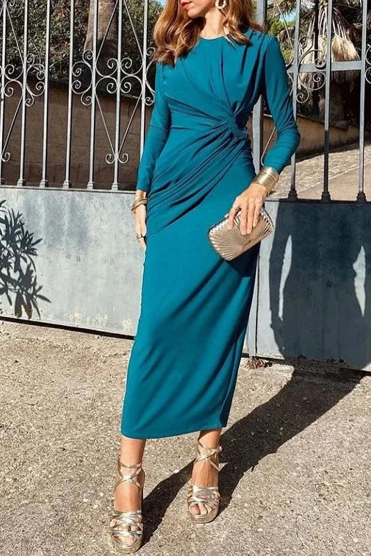 Elegant Long Sleeve Split Maxi Dress