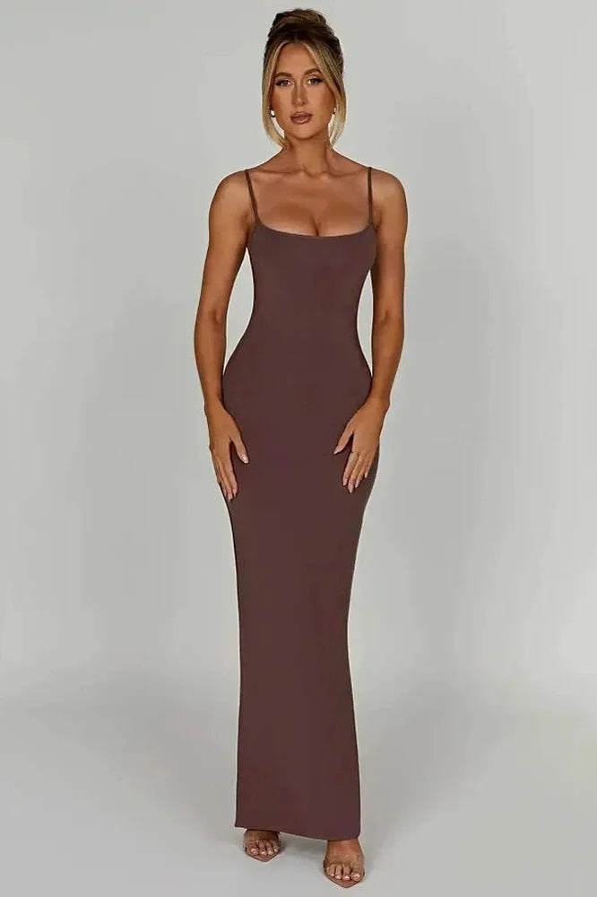 Spaghetti Strap Sleeveless Backless Bodycon Maxi Dress