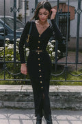 V-Neck Knit Patchwork Slim Midi Dress