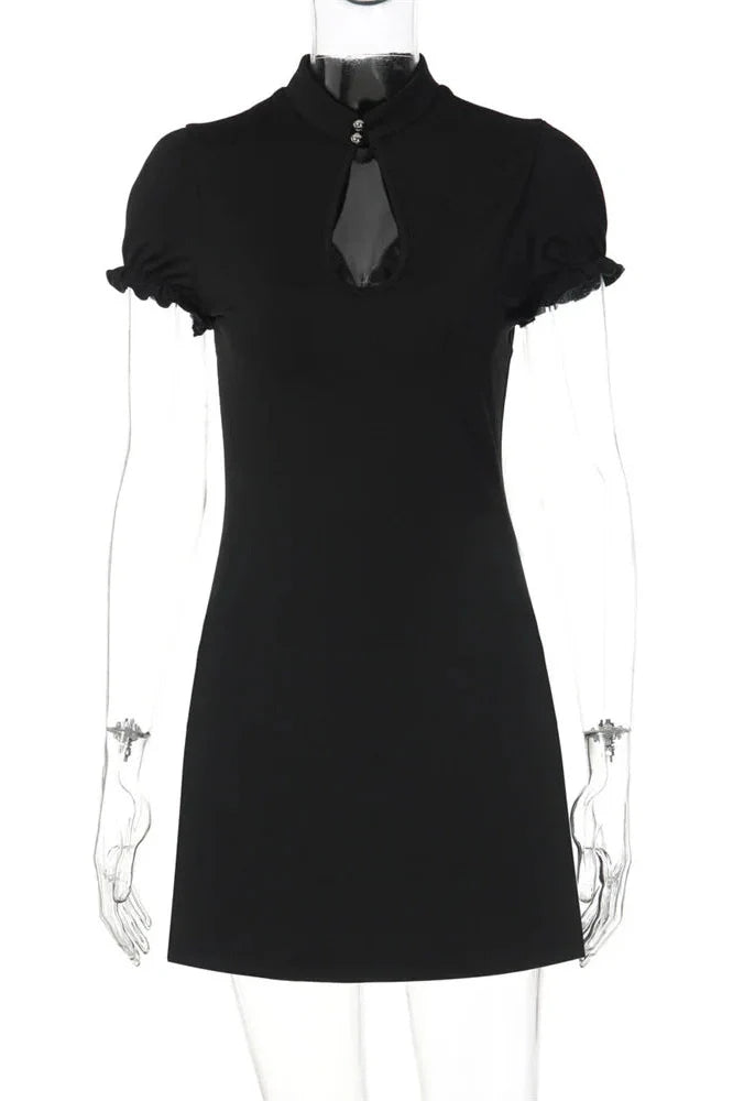 Hollow Out Short Sleeve High Waist Bodycon Mini Dress
